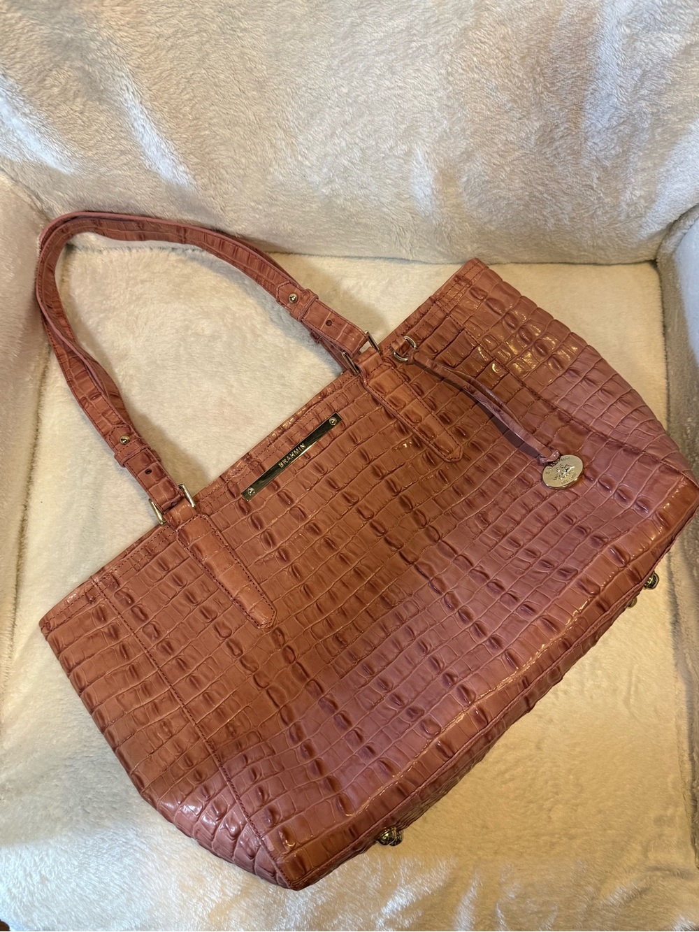 Brahmin Medium Asher Tote Bag & Matching Wallet Set - Croc Embossed Rose Pink